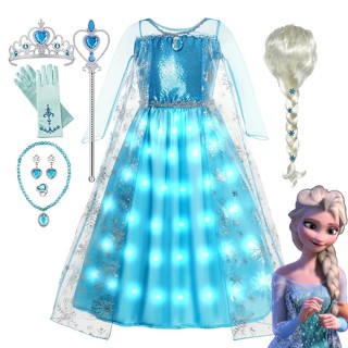 Disney Frozen Bé Gái Elsa Công Chúa Đèn LED Đầm Carnival Tiệc Tối Sinh Nhật Trang Phục Hóa Trang Trẻ Em Bé Gái Quần Áo 2024