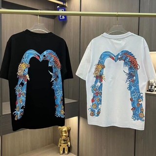 Áo thun unisex chất lượng cao EVI xuân hè mới cổ tròn cotton nguyên chất cá chép nhảy vọt logo cổng rồng in hình cổ áo thun ngắn tay lớn + thẻ treo XS-3XL