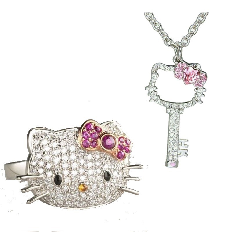 Japanese anime peripheral Hello Kitty Hello Kitty Kitty Cat Full Diamond Pendant Necklace Jewelry KT