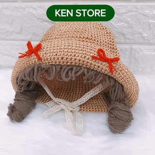 Nón mũ cói Búi tóc giả cho bé - loại đẹp (4m-6m) KEN STORE