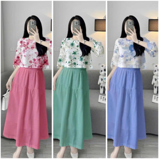 Set Váy Nữ, Đầm Nữ Trung Niên, Set Áo Và Chân Váy, Áo Tay Lửng, Mã F10 _ Hascoo .