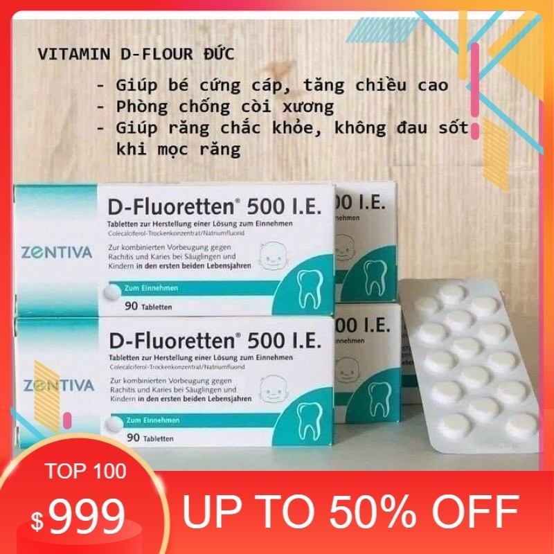 Vitamin D Fluoretten 500 I.E Zentiva Đức bổ sung vitamin D3 cho trẻ phát