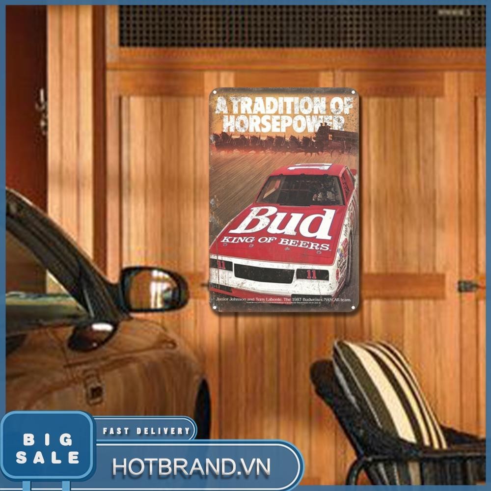 [Hotbrand.vn] Đĩa kim loại cổ điển Budweiser Bia hình chữ nhật Tranh sắt trang trí tường 20x30cm