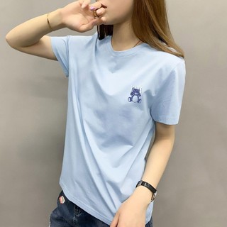 Thời Trang Nữ Áo Thun Nữ Tay Ngắn Bé Gái Dáng Rộng Nguyên Chất Cotton Top Gấu In Lược Cotton Co Giãn Cổ Tròn Cao Cấp