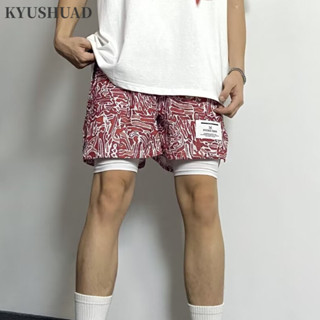  YAZHINIAO Quần Short Nam Mỹ Retro Graffiti Họa Tiết Không Đầu Gối Chạy Nhanh Khô Hợp Thời Trang Quần chạy bộ 