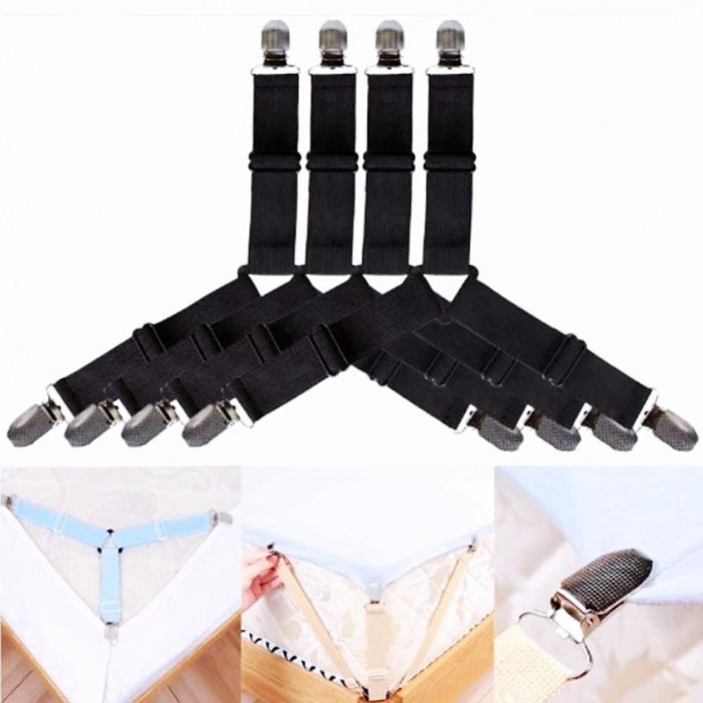 【FEELING 】Adjustable Sheet Clips 4 pack Elastic Cover Blanket Grippers Bed Sheet Fasteners