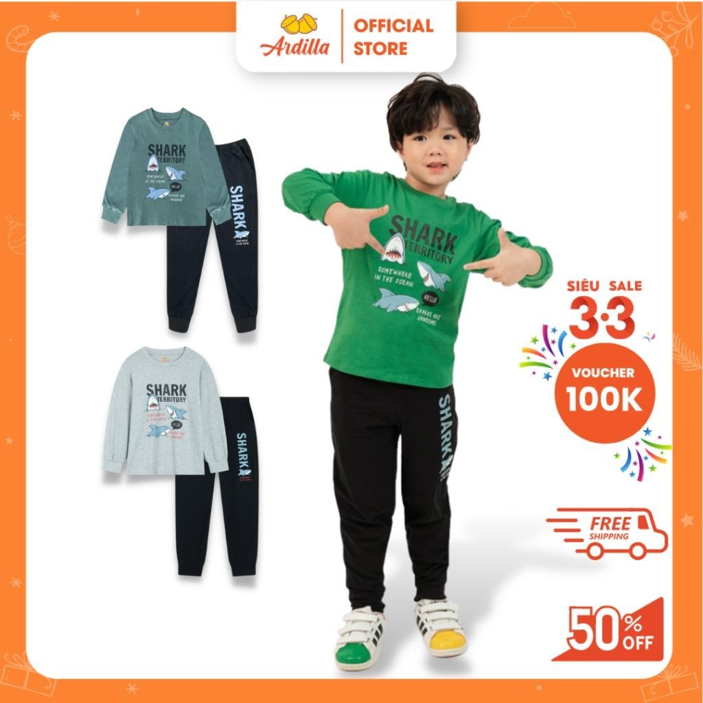 Bộ đồ dài tay Trai ARDILLA In họa tiết hoạt hình ngô nghĩnh,set quần áo trẻ em nam Chất Vải Mềm Mại Cho Bé Từ 2-9T CB001