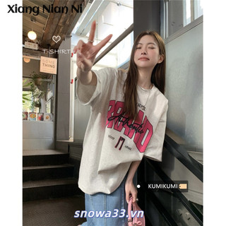 Xiang NIAN NI Áo thun ngắn tay cotton in hình mùa hè mới phong cách Hàn Quốc dành cho nữ