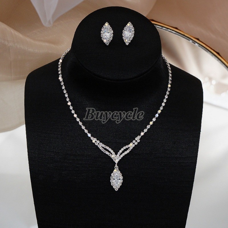 Set Vòng cổ Và Đôi Khuyên Tai Đính Đá Thời Trang Dành Cho Nữ