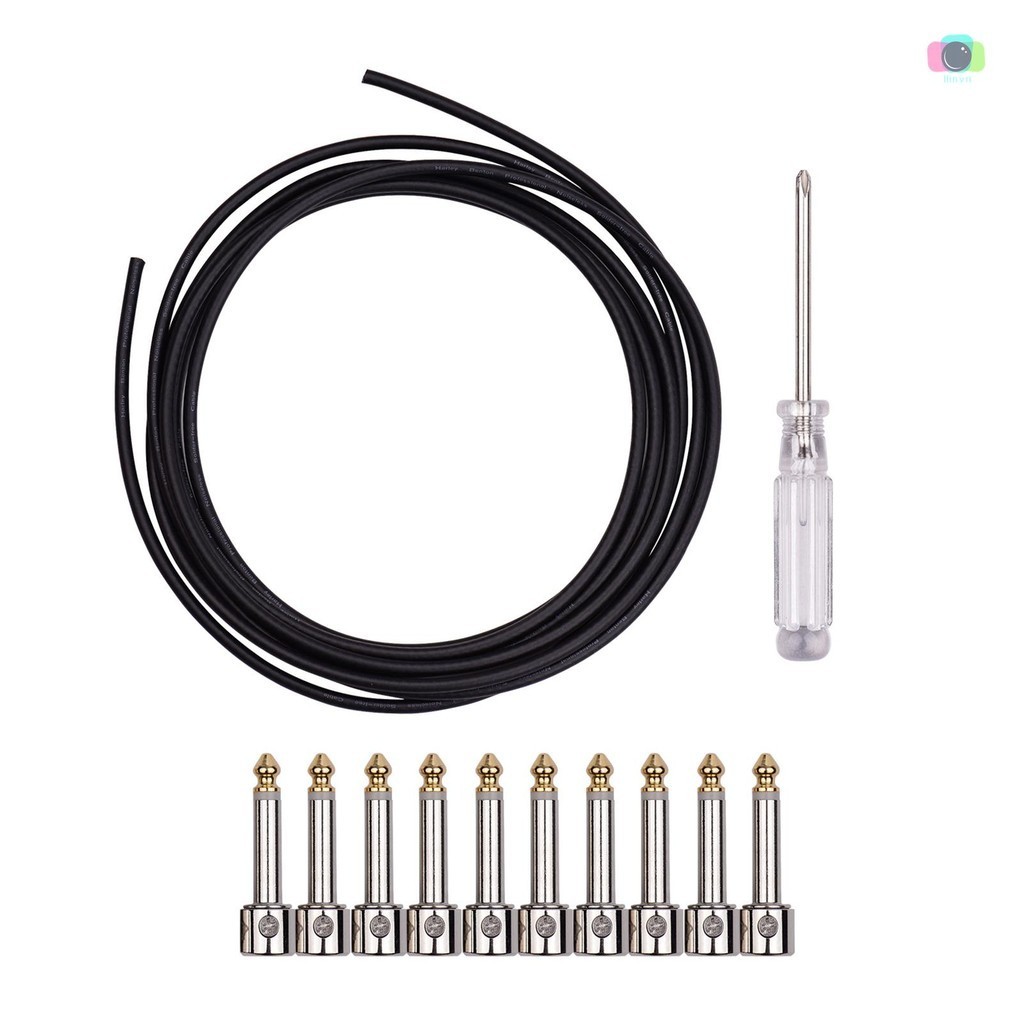 ❤ Bộ cáp vá không hàn chuyên nghiệp DIY Bàn đạp đàn Guitar Dây cáp Chiều dài tùy chỉnh Bao gồm 10 phích cắm không hàn Cáp 3 mét và tuốc nơ vít Mini Nhạc cụ