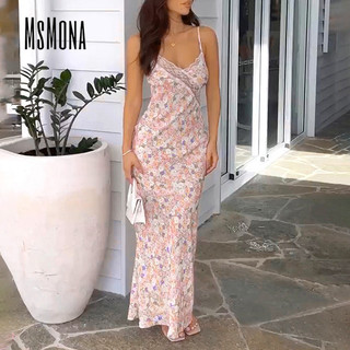 MsMona Nữ Thời Trang Mới Thường Ngày Đường Phố Ren Rỗng Sâu V Làm Đẹp Lưng Mông Dây Đầm