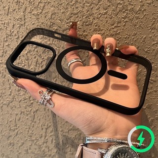Sạc không dây từ tính sang trọng đơn giản cho iPhone 15 14 13 12 11 Pro Max X XR XS Max 7 8 Plus Vỏ điện thoại Vỏ chống sốc trong suốt