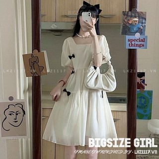 Váy đầm nữ Bigsize Đầm babydoll dáng suông tay ngắn cổ vuông Phối Nơ mùa hè Phong cách Hàn Quốc Thời Trang đẹp