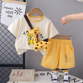 Mùa Hè Mới Bé Trai Tập Đi Hoạt Hình Hươu Cao Cổ Tay Ngắn Quần Short 2 Cái / bộ Cotton Trẻ Em Trang Phục Quần Áo