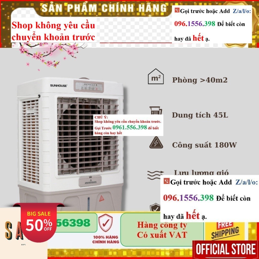    Quạt điều hoà Sunhouse SHD7746 45L 180W , Quạt hơi nước công nghiệp