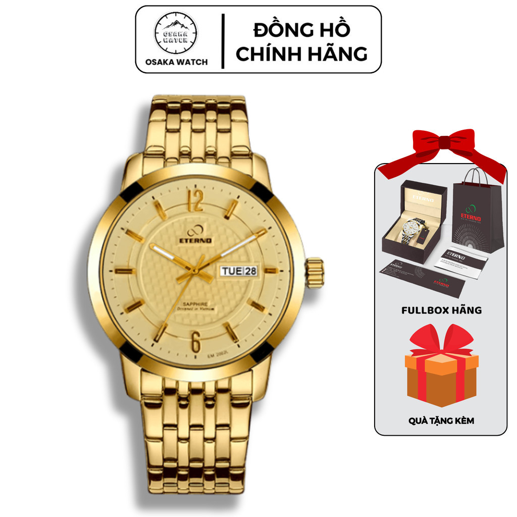 Đồng Hồ Nam Chính Hãng ETERNO EM2002L Kính Sapphire Máy Nhật Dây Thép Không Gỉ Fullbox - Full Vàng