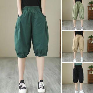 Ayyufe Nữ Mùa Hè Quần Short Giữa Tầng Eo Co Giãn Quần Dài Đến Đầu Gối Màu Trơn Rời Phù Hợp Với Quần Ngắn Dạo Phố