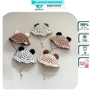Mũ bèo tai thỏ phối màu cho bé trai bé gái có dây buộc xinh xắn dễ thương Shushibaby