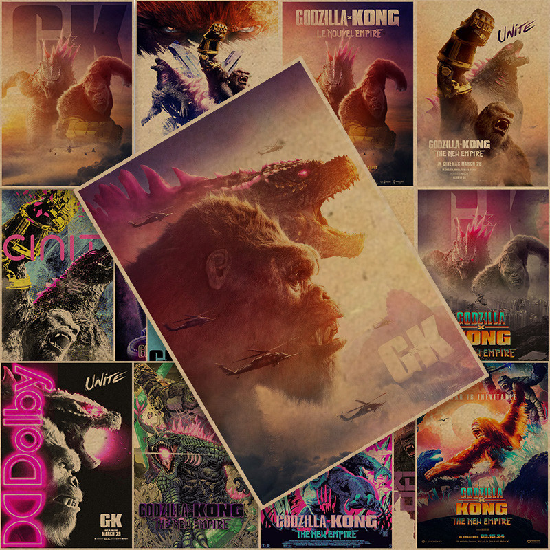 Godzilla x Kong: The New Empire phim áp phích retro cổ điển kraft trang trí phòng ngủ dán giấy dán t