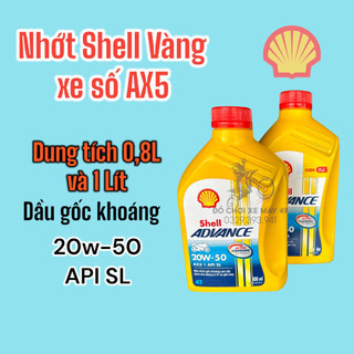 Nhớt shell vàng 20w-50 ax5 0.8l/1l dành cho xe số