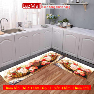 Thảm bếp, Bộ Thảm Bếp 3D Siêu Thấm, Thảm chùi chân, Thảm lau chân bali in 3d chống trơn trượt cao cấp kích cỡ 40x120cm