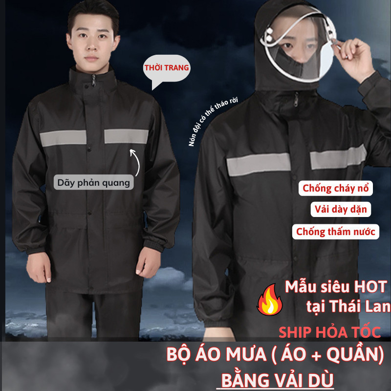 Áo Mưa Bộ Người Lớn Nam Nữ C&M HOME Cao Cấp Siêu Chống Nước Có Phản Quang Vải Dù 3 Lớp Giữ Nhiệt