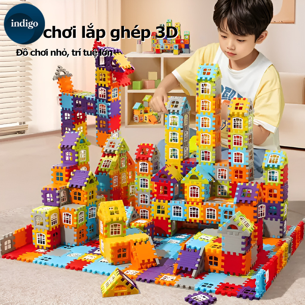Đồ chơi lắp ghép khối xây dựng kiến trúc 160 chi tiết có cửa mở, bộ  xây nhà giúp phát triển trí thông minh cho bé