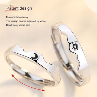 Nhẫn đôi mặt trời trăng sao đơn giản mở nhẫn bạc trơn có thể điều chỉnh