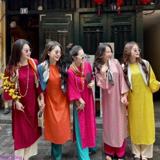 Áo dài cách tân hai tà gấm tơ mẫu mới nhất nhiều mẫu mặc cho dịp tết sự kiện chụp hình ảnh đẹp