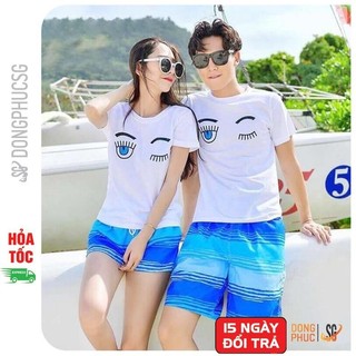 Áo cặp mẫu Đôi Mắt thun cotton mềm mịn cổ tròn tay ngắn form unisex nam nữ màu trắng AC109T