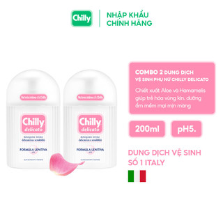 Combo 2 Dung dịch vệ sinh phụ nữ Chilly Delicato chiết xuất lô hội dưỡng mềm mại, sạch dịu êm chai 200ml