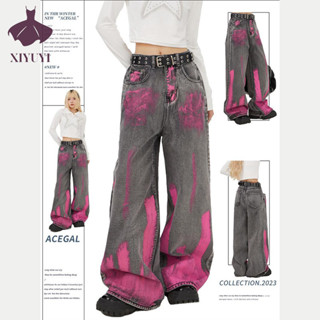  Xiyuyi Quần jean nữ màu xám khói khói Quần ống rộng đường phố cao cấp kiểu chữ A quần lau chân thẳng 