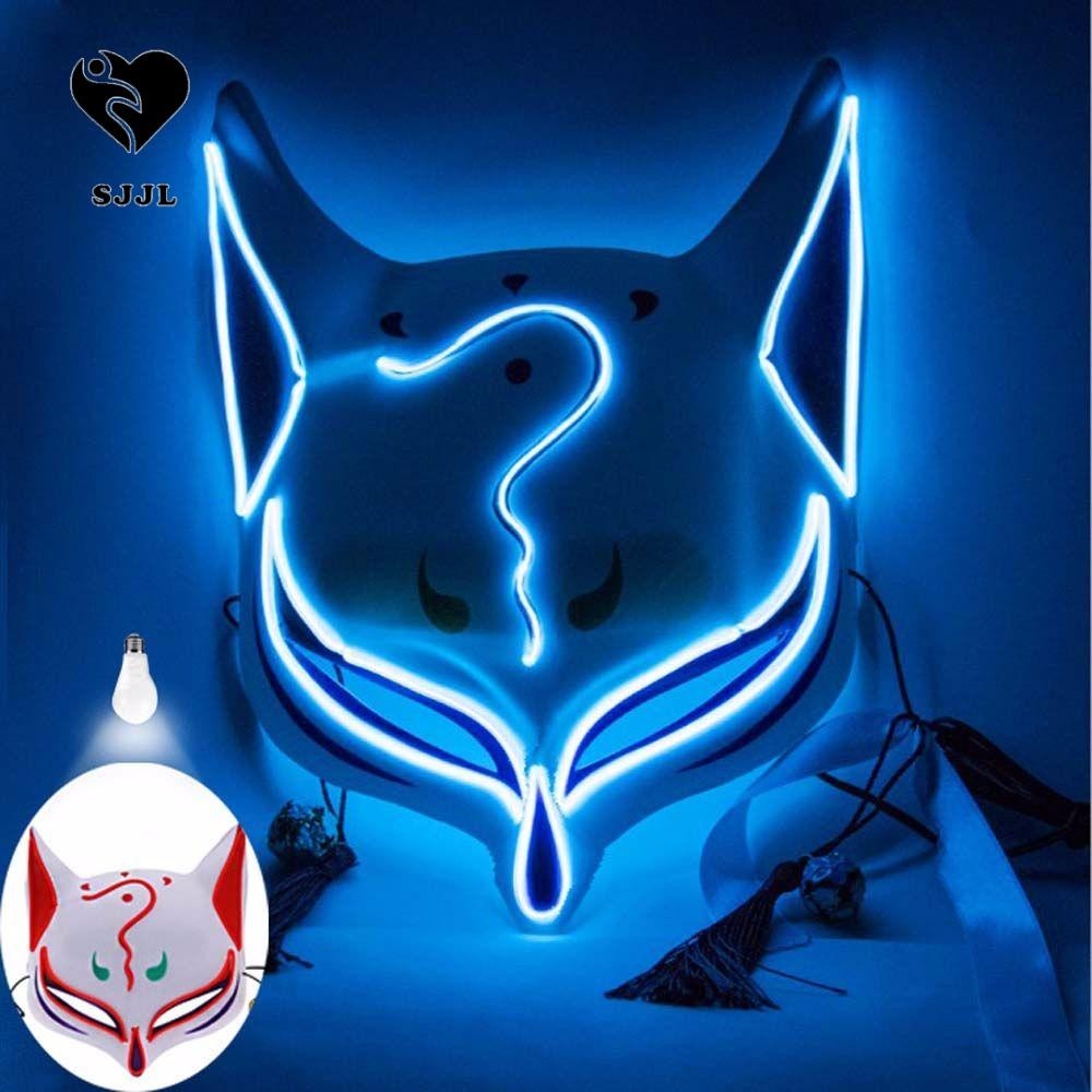 Mặt nạ Cosplay Nhựa Kitsune Đảng Đạo cụ Mặt nạ Anime Mũ đèn Led Mặt nạ phát sáng
