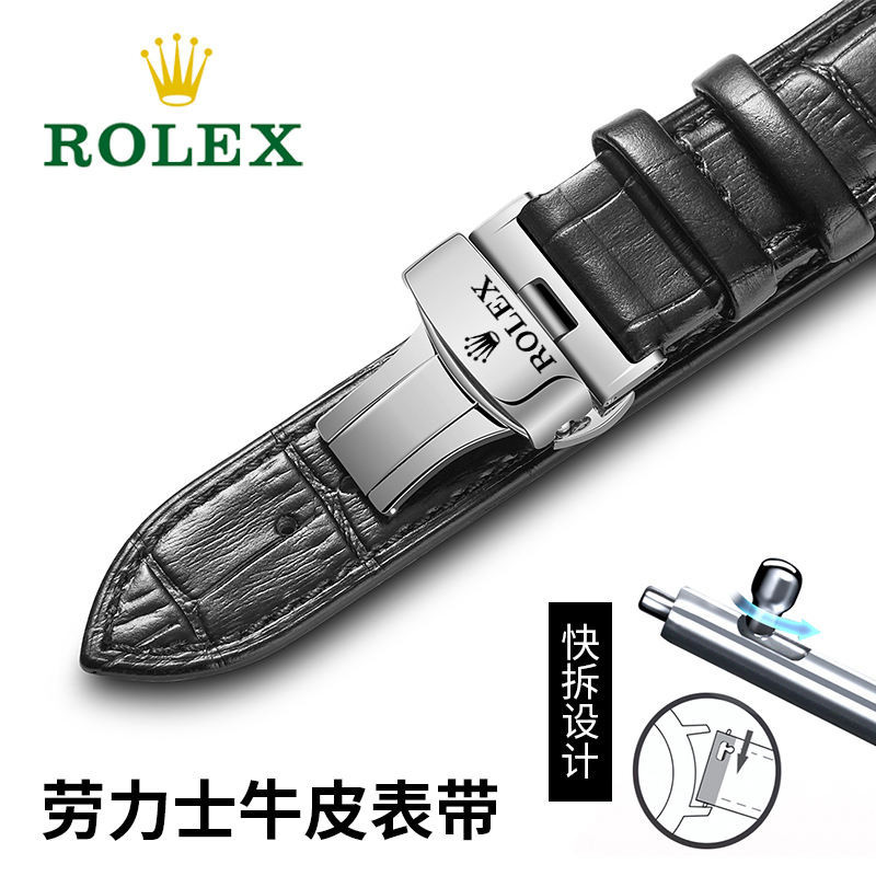 Rolex rolex Dây Đeo Da Thật Chính Hãng Loại Log Daytona Xanh Đen Nước Ma Nam Nữ Bướm Khóa Đồng Hồ Dây Xích Phụ Kiện