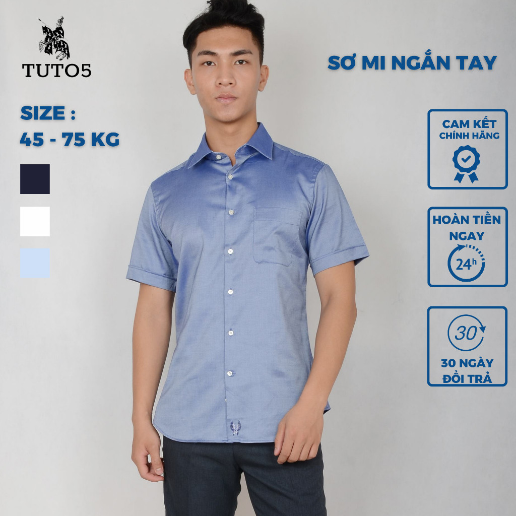 Áo sơ mi ngắn tay nam TUTO5 công sở, xanh trơn Slim fit Navy Short Sleeve Premium Shirt chống nhăn, thoáng mát 105723002