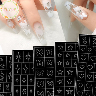 Flyup Hallow Star Heart Butterfly Nail Forms Fringe Tip Guides Sticker DIY Nail Art Mẹo Dán Stencil Strips Dụng cụ làm móng tay Salon VN