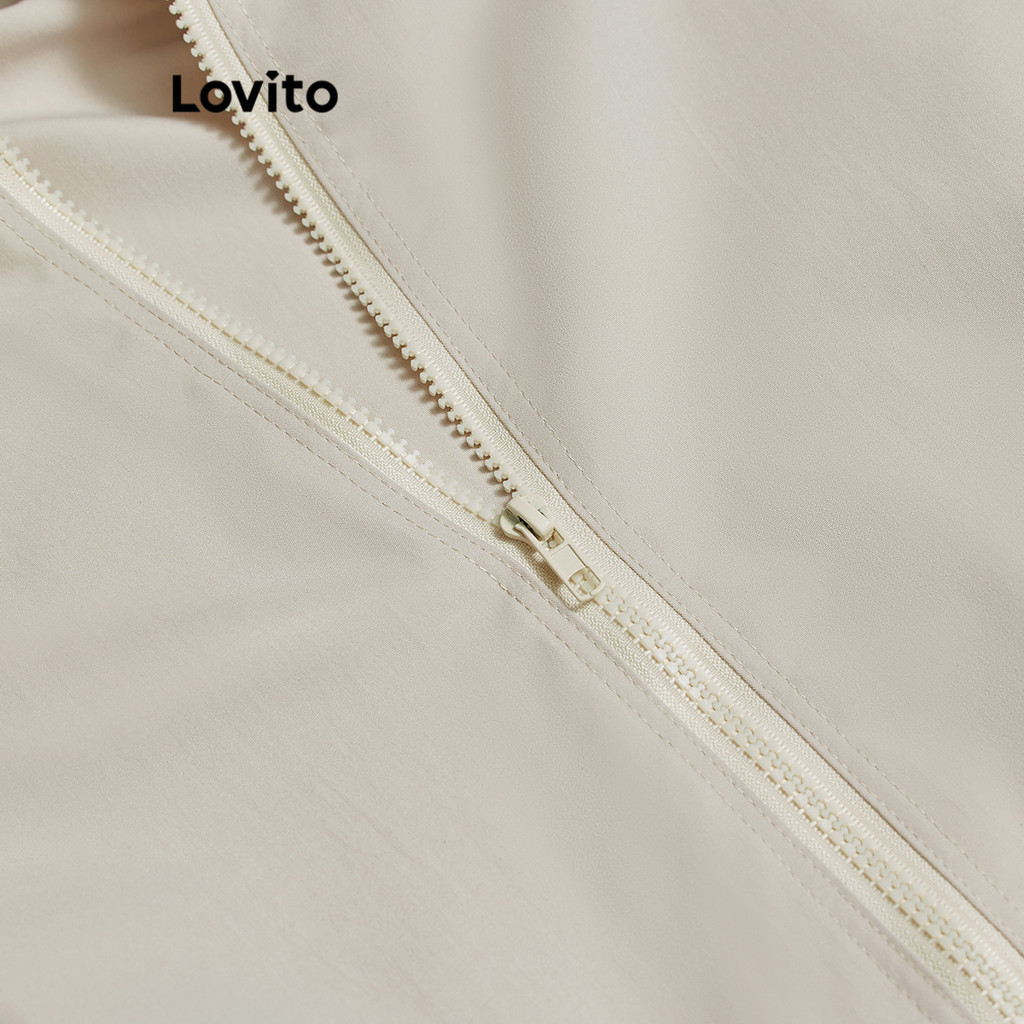 Lovito Áo khoác có dây kéo trơn phía trước có túi cho nữ LNA37061 (Quả mơ)