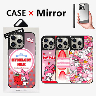 Casetifg Thương Hiệu Sanrio Melody Gương Chất Lượng Cao Vỏ Điện Thoại Có Hộp Cho iPhone 15 11 12 13 14 Pro Max 14 15 Plus Phông Chữ Bên Khắc Full Cover Chống Sốc Bảo Vệ Vỏ Cứng