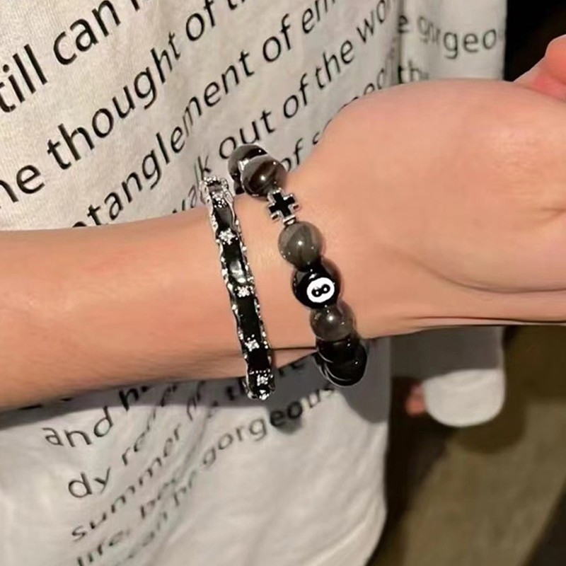 Sáng Tạo Obsidian Bida Đính Hạt Vòng Tay Hợp Kim Men Móc Tay Nam Nữ Trang Sức Cặp Đôi Vòng Tay Quà Tặng