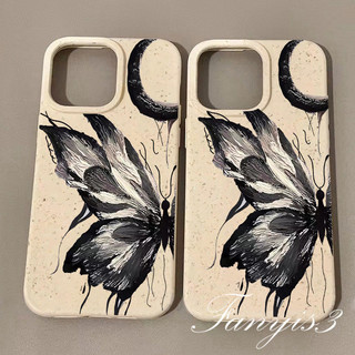 Tương thích cho IPhone 15 14 13 12 11 Pro Max X XR Xs Max 8 7 Plus SE 2020 Cool Simple Black Butterfly Nghệ Thuật Minh Họa Chống Rơi Vỏ Điện Thoại Silicon Chống Sốc