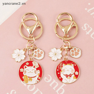 Móc khóa mèo may mắn dễ thương Maneki Neko Cat Pet Paw Sakura Móc khóa chính hãng