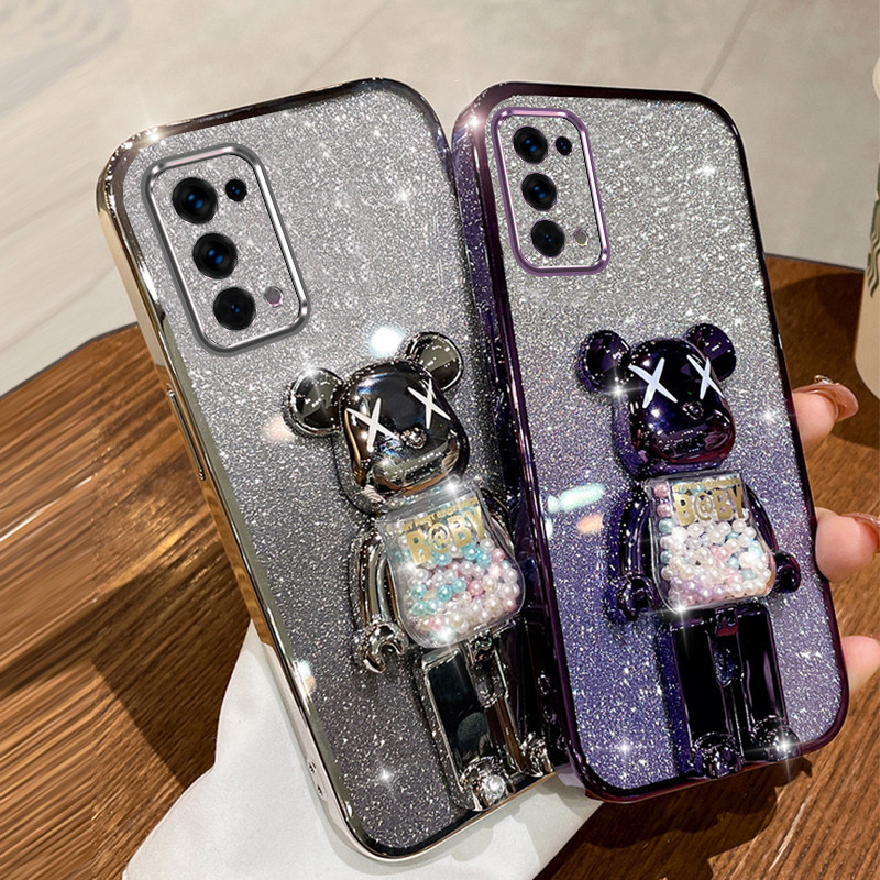 Ốp lưng OPPO A52 A92 A74 5G Ốp điện thoại TPU 3D Little Bear stereo đứng silicon mềm mạ điện siêu mỏ