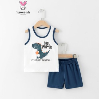 【YAOEENH】90-150cm Mùa Hè Trẻ Em Hoạt Hình Dễ Thương Áo Vest Phù Hợp Với Nhỏ Vừa Bé Trai Bé Gái Quần Short Không Tay Dịch Vụ Gia Đình Bộ Đồ Hai Mảnh Hàng Có Sẵn Vận Chuyển Nhanh