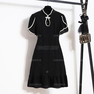 Váy đầm nữ Bigsize Đầm sườn xám cách tân dáng suông tay ngắn cổ đứng đen mùa hè Phong cách Hàn Quốc Thời Trang đẹp