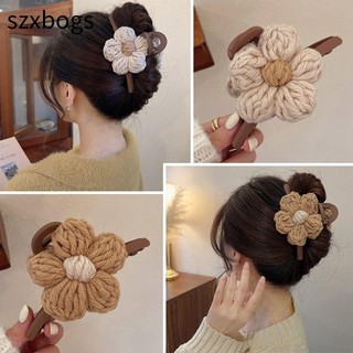 szxbogs Hoa Kẹp Tóc Cá Mập, Len Sang Trọng Mũ Nữ, Dệt Retro Cô Gái Accessorize Đuôi Ngựa Kẹp Tóc Nữ