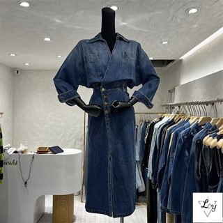 Đầm Denim Cổ polo Thời Trang Mùa Thu 2024 Dành Cho Nữ
