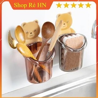 Cốc Gấu Dán Tường Để Bàn Chải Đánh Răng Hình Gấu Có Lỗ Thoát Nước Tiện Lợi 