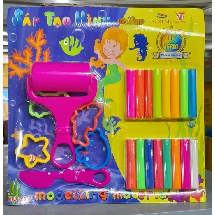GSTAR] Đất Nặn 16 Màu Neon Gstar GS16RM ( Kèm 4 Khuôn + 1 Lăn + 1 D.ao )