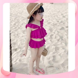 Bikini đồ bơi hồng sen tầng 2 mảnh cho bé gái BKNHS