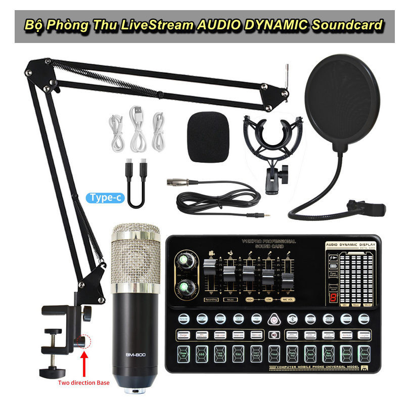 Bộ Phòng Thu LiveStream AUDIO DYNAMIC Soundcard V10XPRO, Mircophone BM800